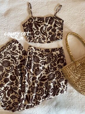 Brown Floral Cropped Tank Top - Women